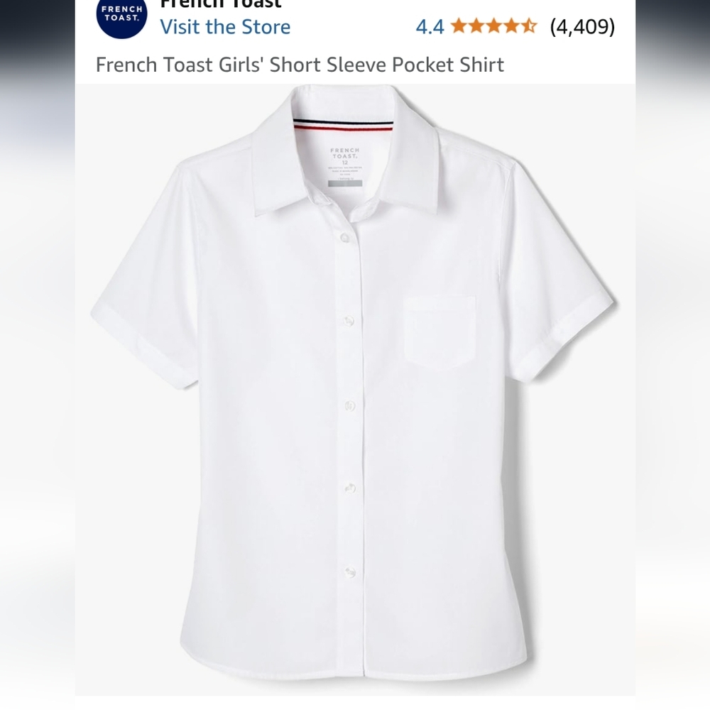 French Toast girls white pocket button down shirt sz 18